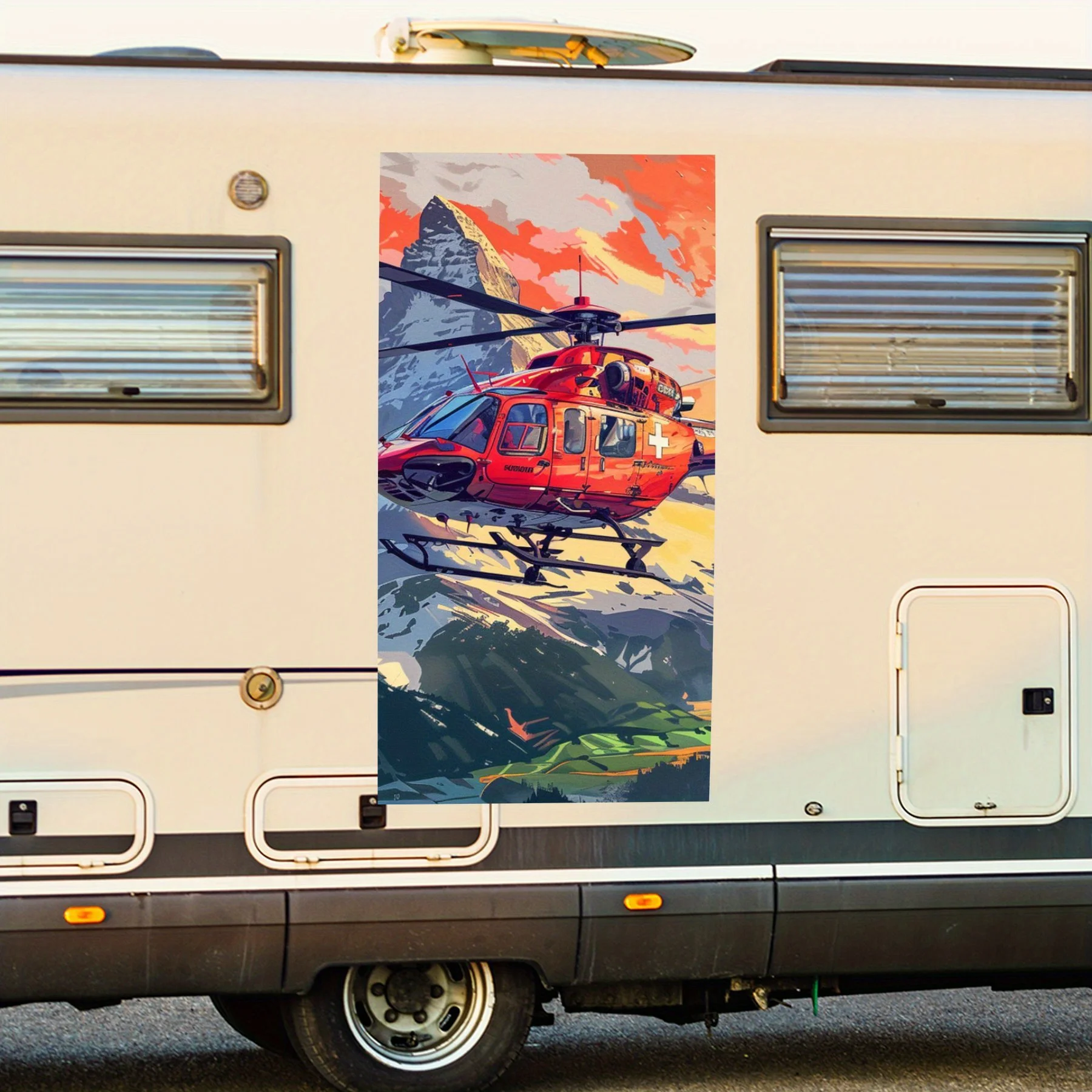 

Rescue Helicopter Adventure Motorhome Car Door Sticker PVC Self Waterproof Stick, Striking Auto Exterior Accessories Decor Prote