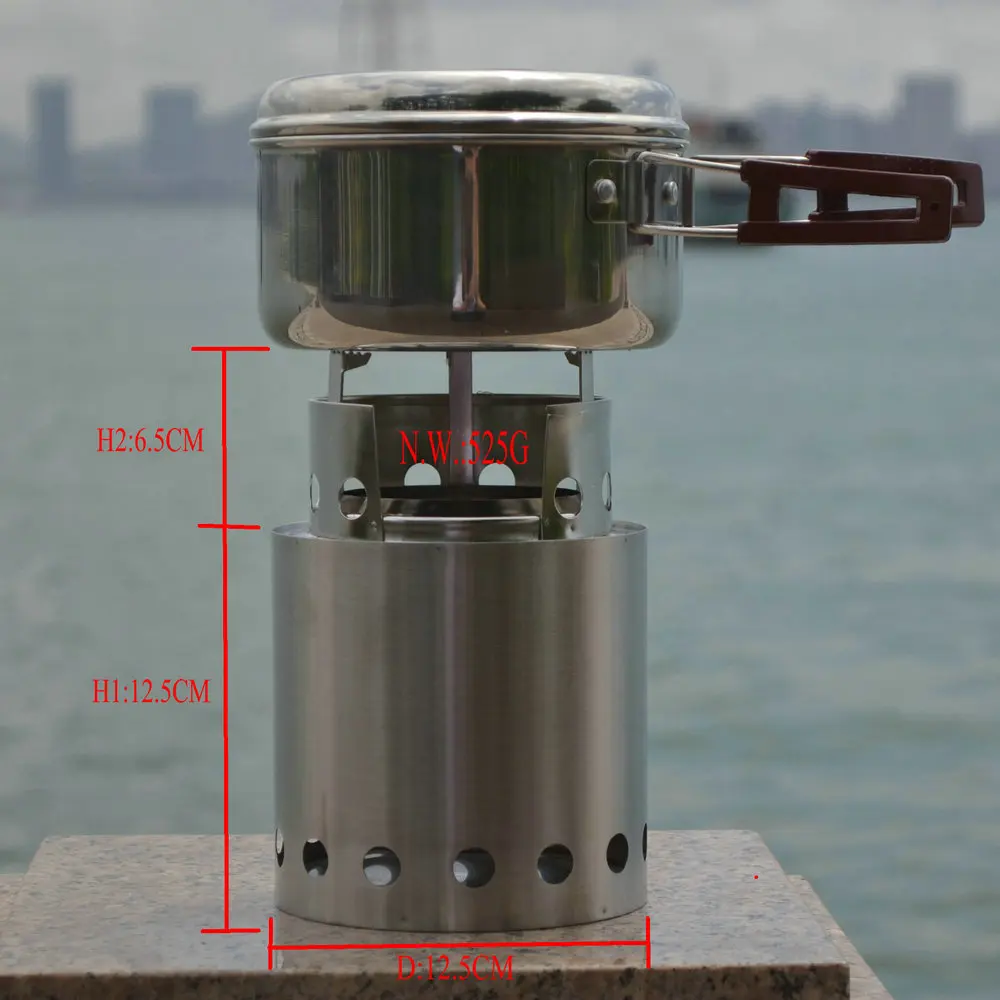 Factory Direct Lightweight Portable Stainless Steel Wood Pellet Burning Cook Stove for Camping Survival & Emergency Use