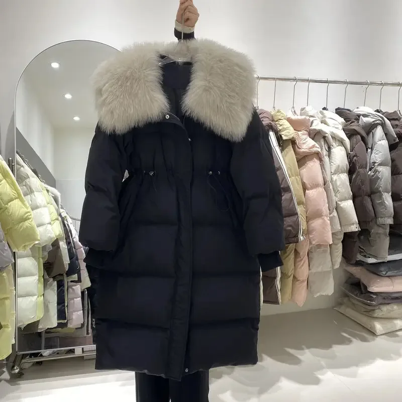 

Korean Style Casual Long Coat Winter Short Person Cotton Clothes Large Fur Collar over Knee Thick Warm Cotton Clothes