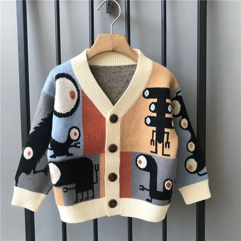 

Children's Clothing Boys and Girls Coat 2022 Spring, Autumn and Winter New Knitwear Sweater Cartoon Top Cardigan Kids' Overcoat