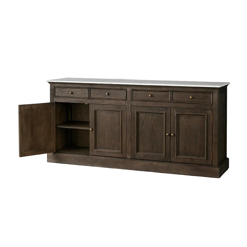 Custom natural solid wood wood cabinet marble top 4 drawer storage wooden tableware cabinet