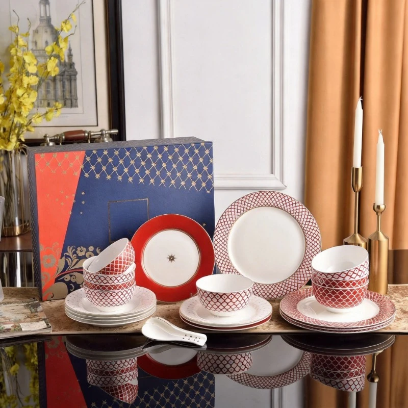Bone China Light Luxury And High-End Feel New Year's Housewarming European-Style Tableware Bowls And Plates Set For Home Use