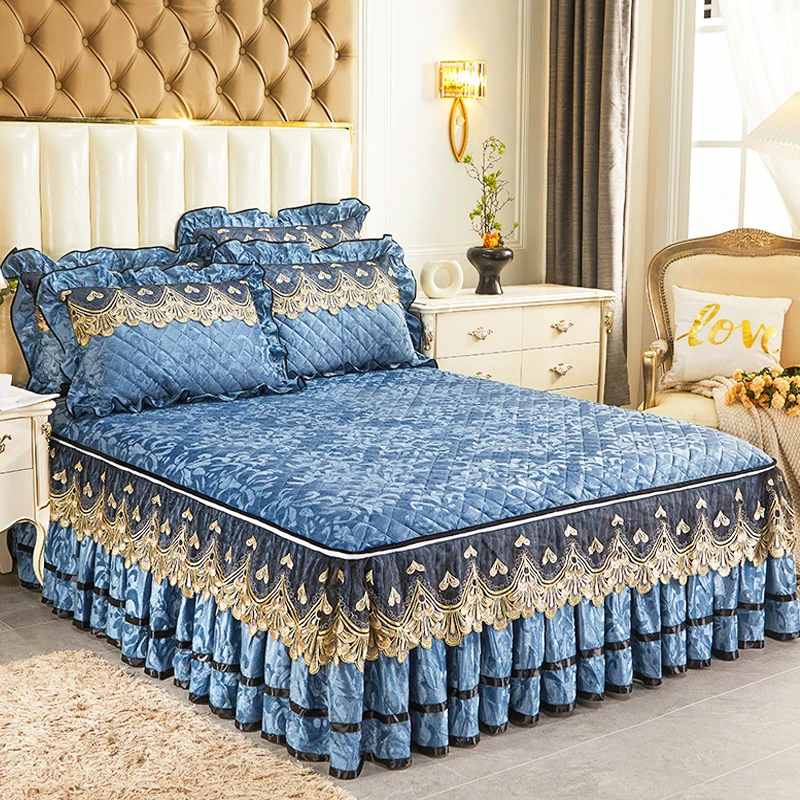 Warm thickened velvet bed skirt single removable lace cotton bedspread non-slip Simmons protective cover bed sheet