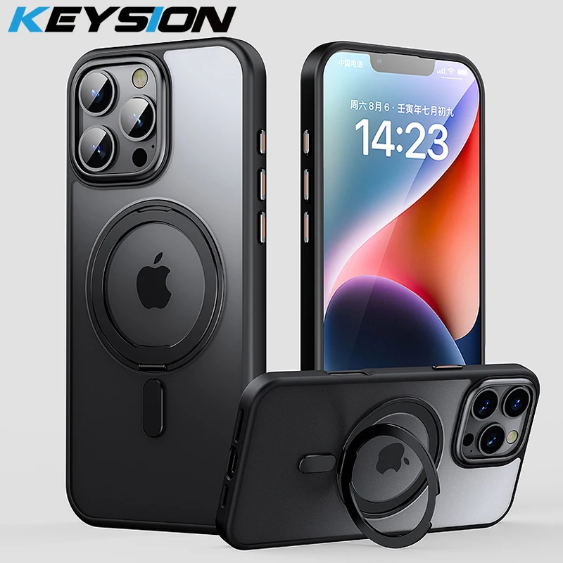 KEYSION Matte Shockproof 360 ° Rotating Magnetic Ring Stand Case for iPhone 16 Pro Max Phone Back Cover for 16 Pro MagSafe Case