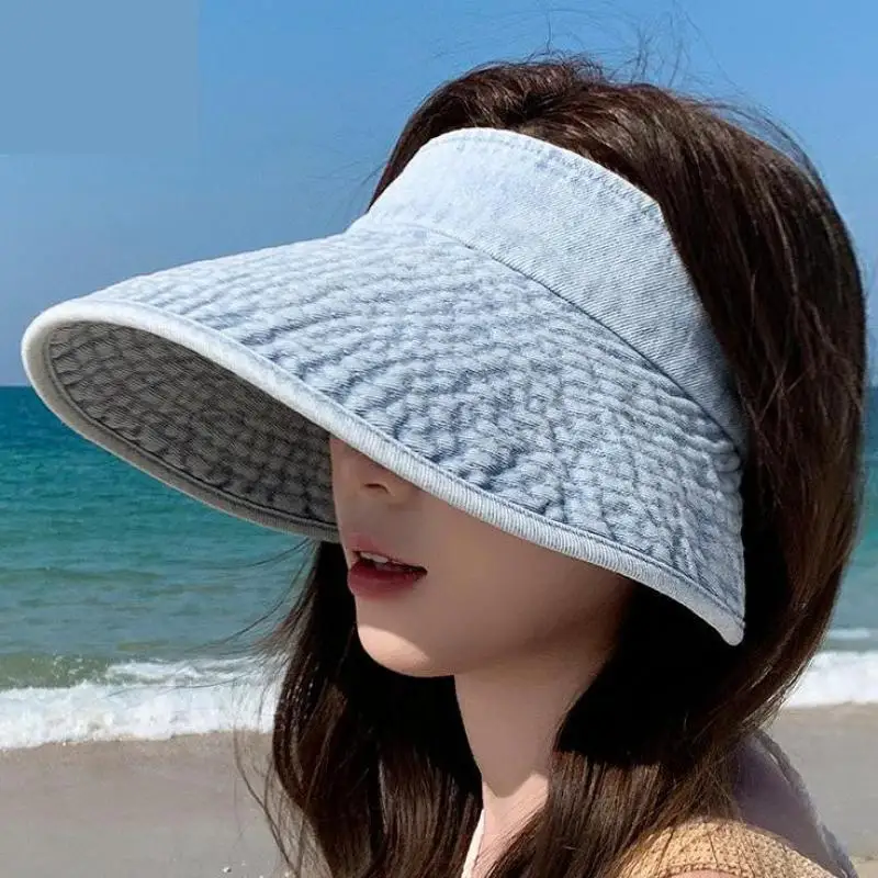 

Women's Denim Sun Hat Vintage Washed Top Hat for Summer Casual Beach Wide Brim Empty Crown Hat Fashion Boho Outdoor Accessories