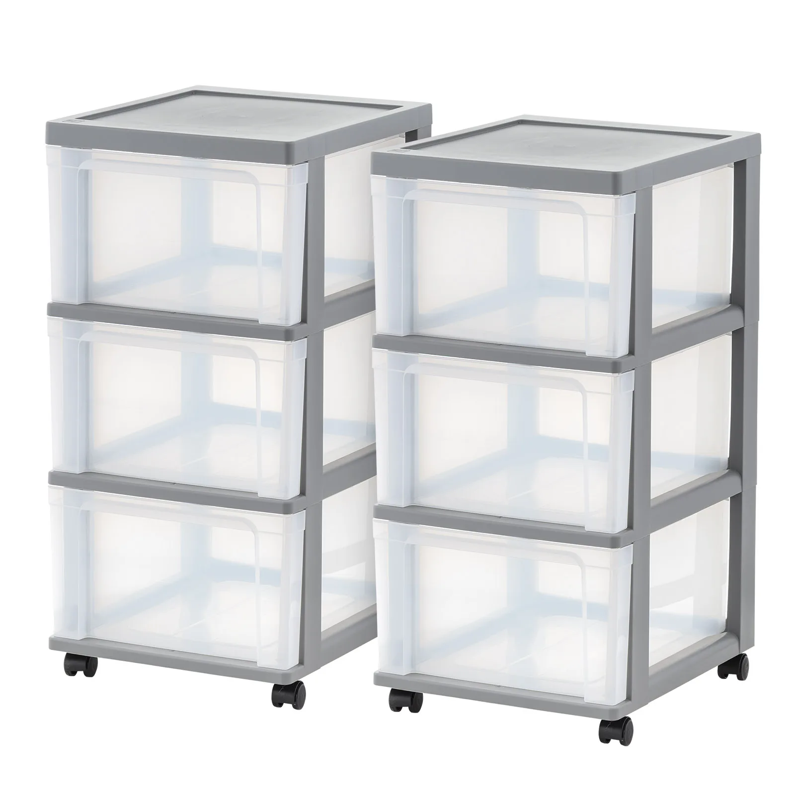 

3-Drawer Narrow Plastic Storage Cart, Gray, Pair