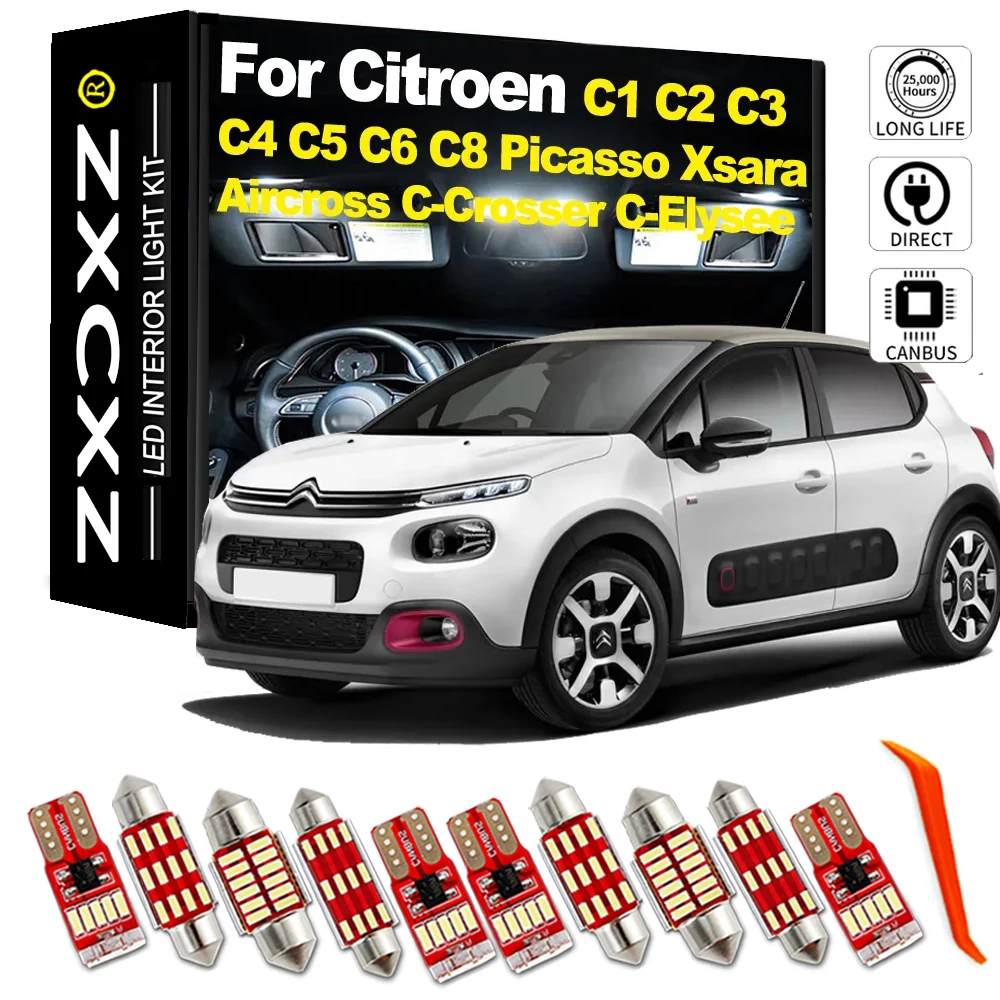 Zxcxz canbus led kit de luz interior para citroen c1 c2 c3 c4 c5 c6 c8 grand picasso aircross c-crosser c-elysee xsara picasso