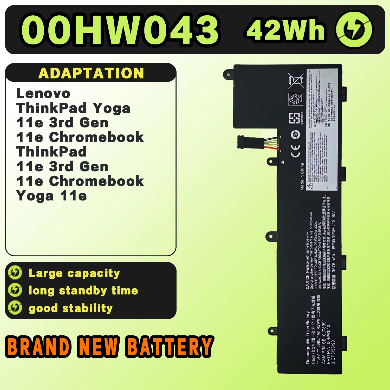 SAT 00HW043 New Laptop Batteries Replacement For LENOVO ThinkPad Yoga11e 20GC 00HW042 01AV443 00HW044 11.4V-42Wh-3735mAh
