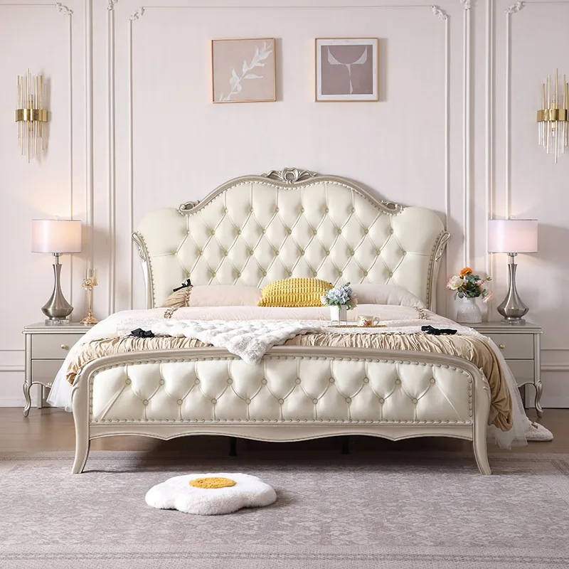French solid wood bed 2 meters double large master bed 1.8 meters leather soft bag American light luxury high box storage bed ma