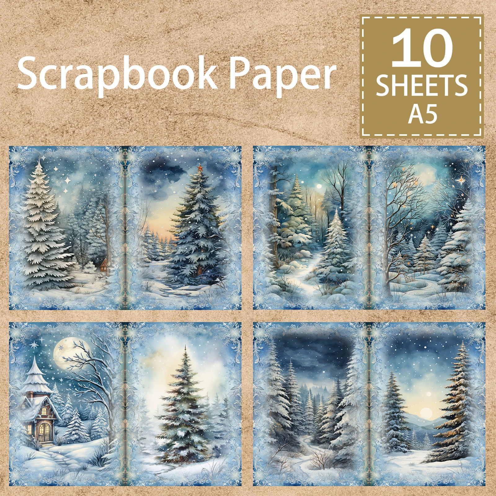 10 Sheets A5 Size Winter Forest Trees Background Vintage Grunge Journal Planning Scrapbooking