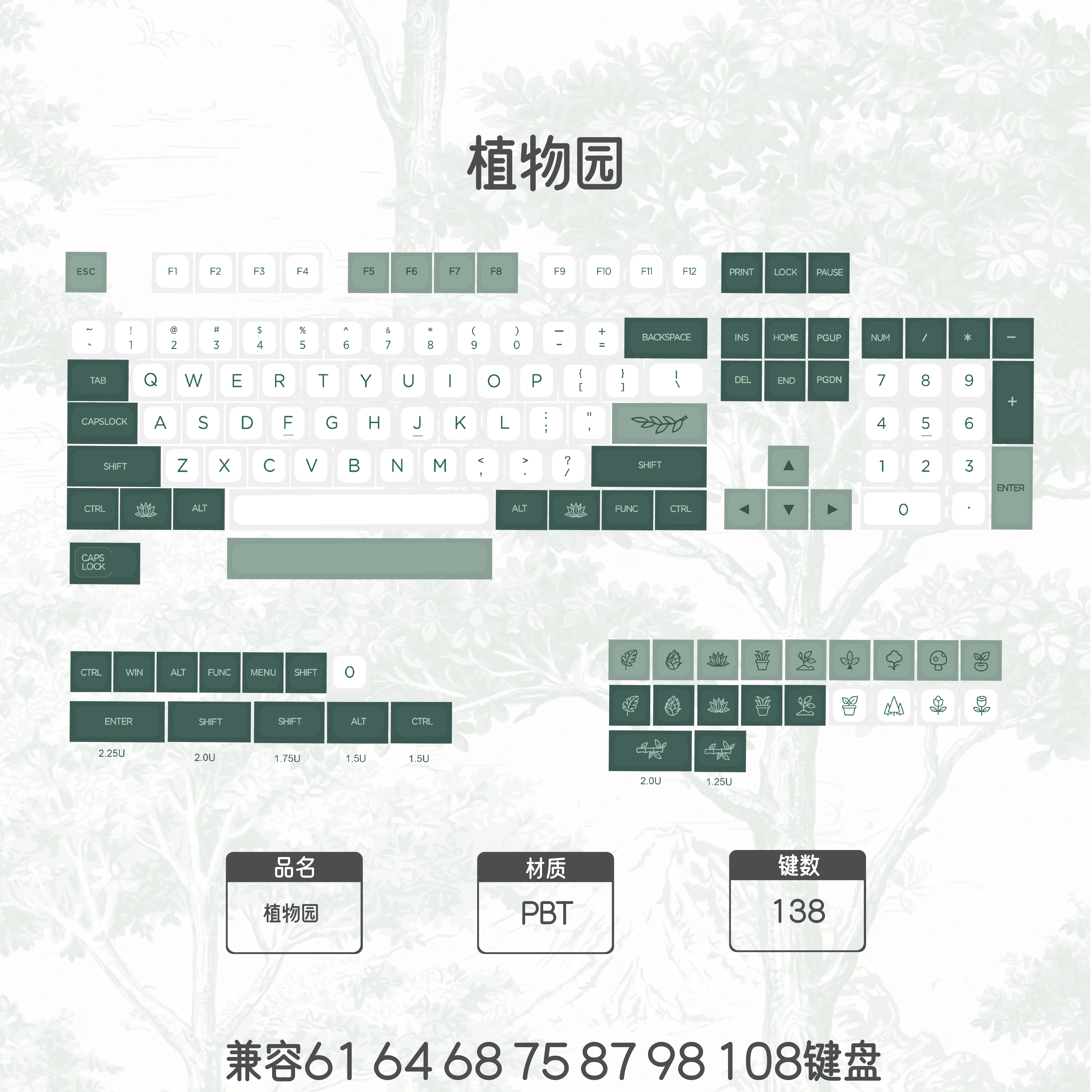 

Botanical Garden - Theme Keycap XDA Height PBT Keycap Five-sided Sublimation E-sports Customized Full Set