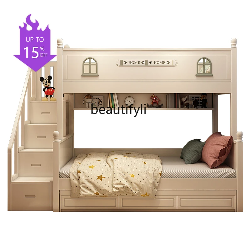 

Two-Layer Solid Wood Boy Girl Bed High and Low Bed Small Apartment Multi-Functional Combined Bed