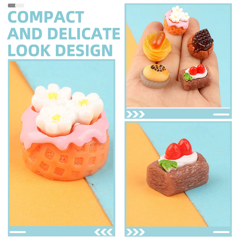 18 ชิ้นจําลองเรซิ่นเค้กเครื่องประดับผลไม้ชุดตกแต่งของเล่นตุ๊กตาเบเกอรี่ห้องครัวฉากเค้ก Miniatures เครื่องประดับ