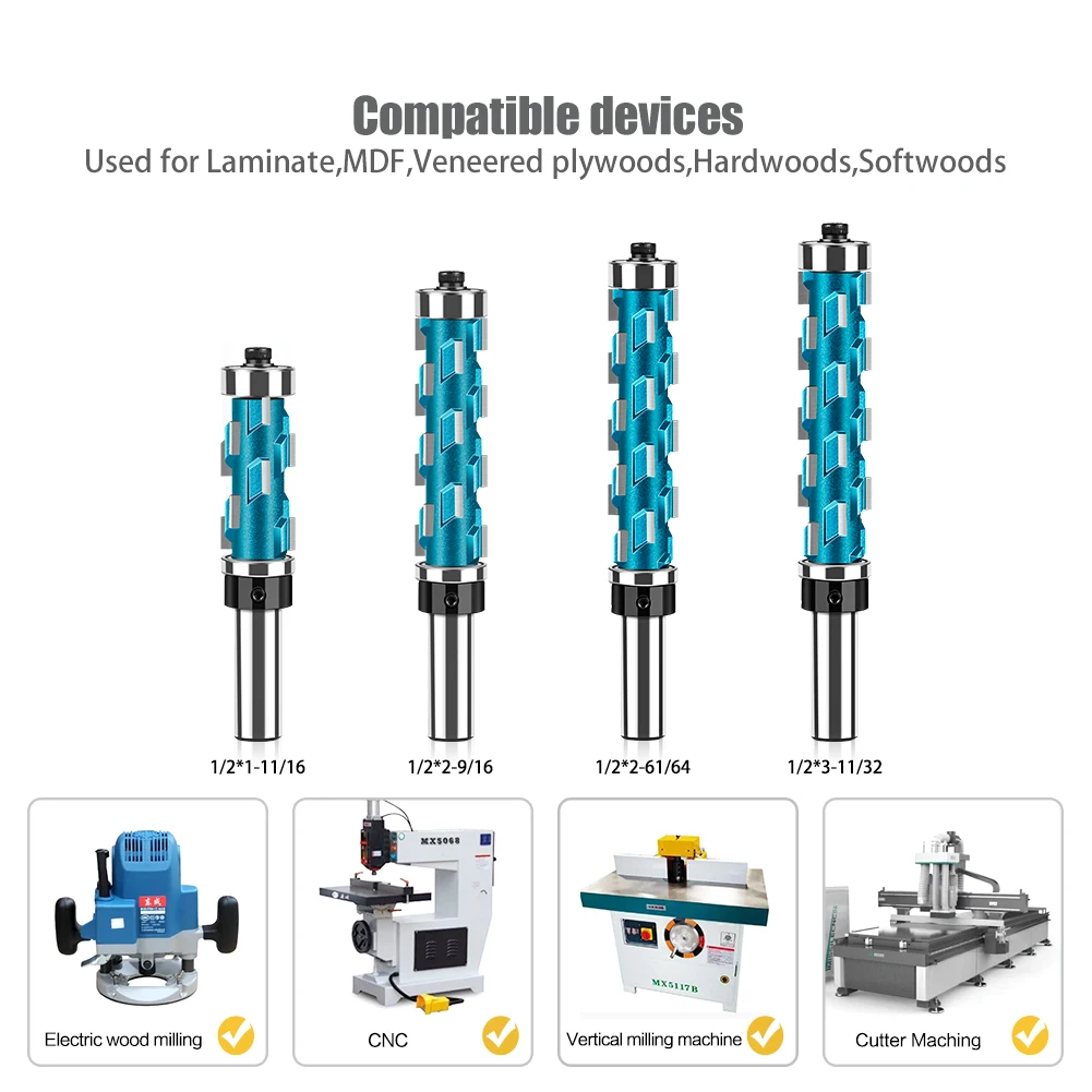 12mm 1/2in Flush Trim Router Bit with Double Bearing Round Shank Carbide Milling Cutter Woodworking Tool