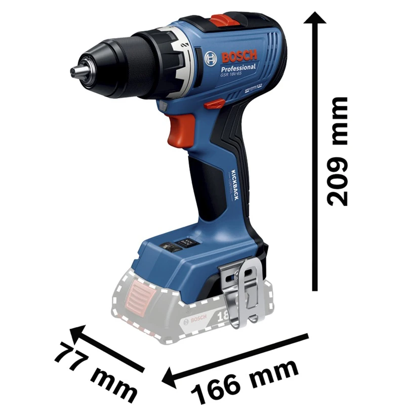 BOSCH GSR 18V-65 Professional Cordless Drill Compact Robust Brushless Cordless High Torque Easy Drilling Power Tool