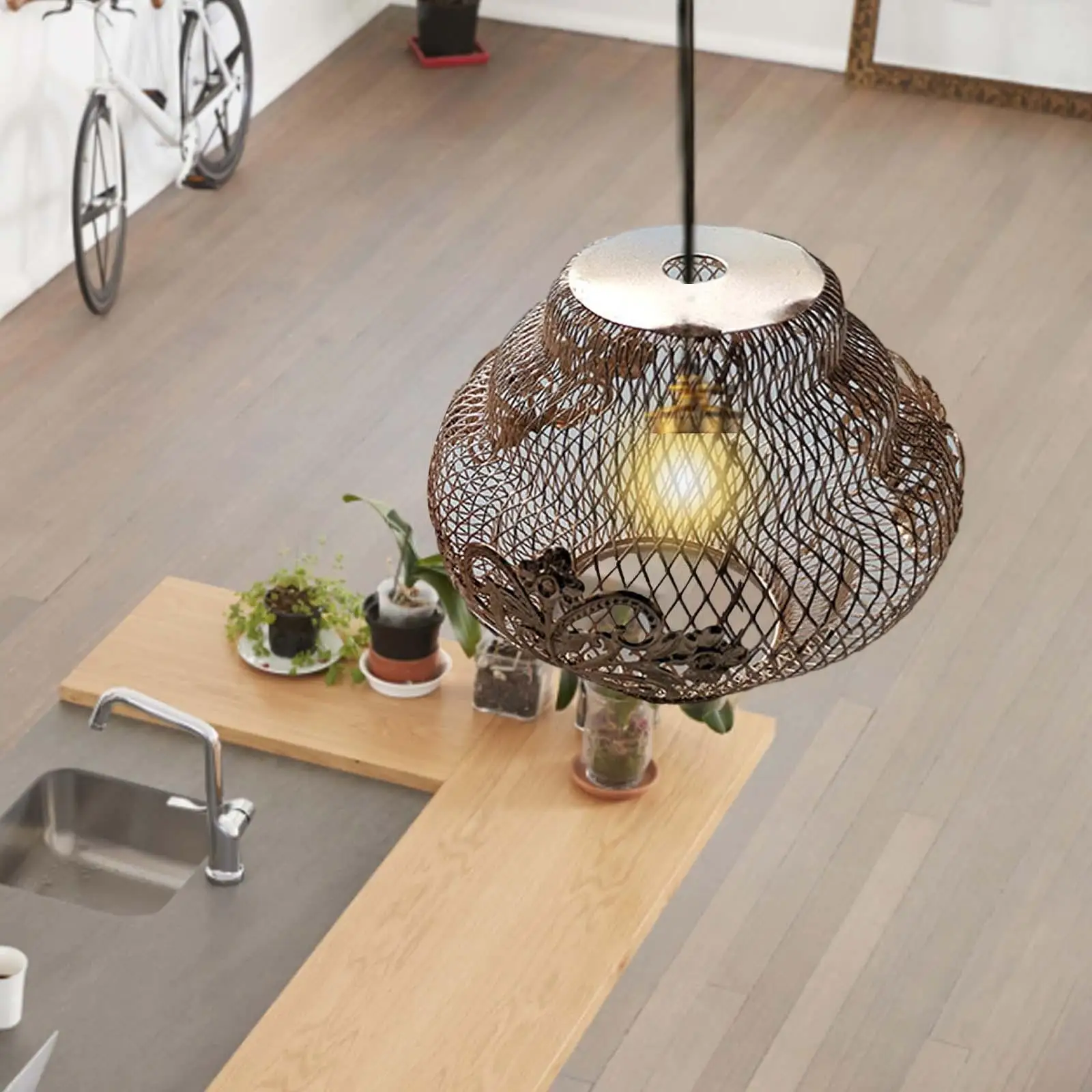 عاكس الضوء من سلك الحديد، غطاء مصباح معلق لمطعم المقهى المنزلي #4