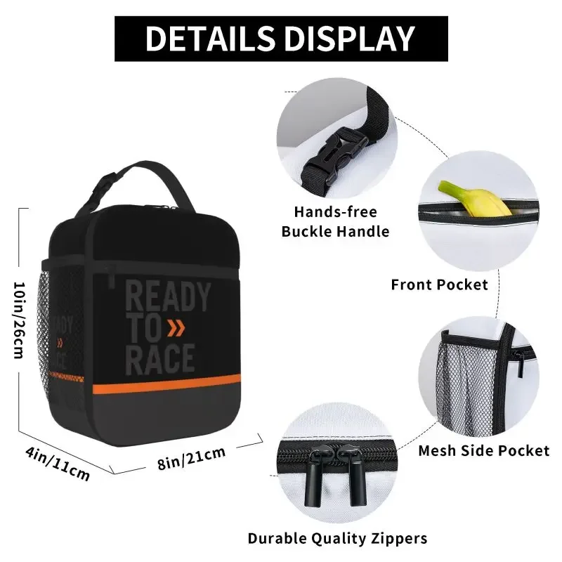 Custom Ready To Race Thermal Insulated Lunch Bag Motorcycle Rider Racing Sport Portable Lunch Bag for Work School Food Bento Box