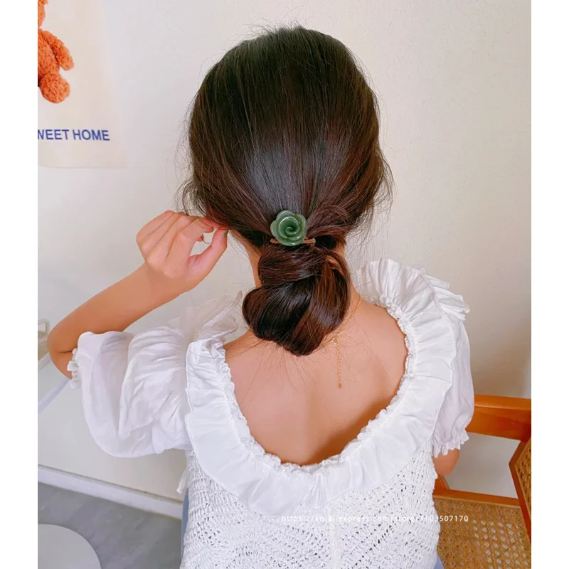 French Rose Blossom Hair Ring~FRANCE, South Korea, tied high ponytail head rope, flower bud head ball, scalp tendon hair rope - view 4