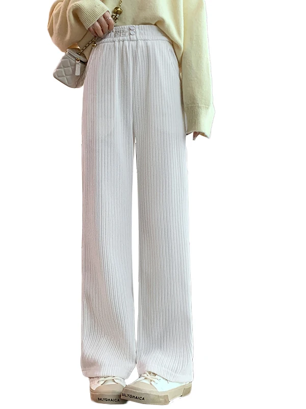 Pantalones de pierna ancha Thiened Fce de cintura alta, pantalones ajustados informales de corte recto para mujer, primavera Otoño Invierno Faion