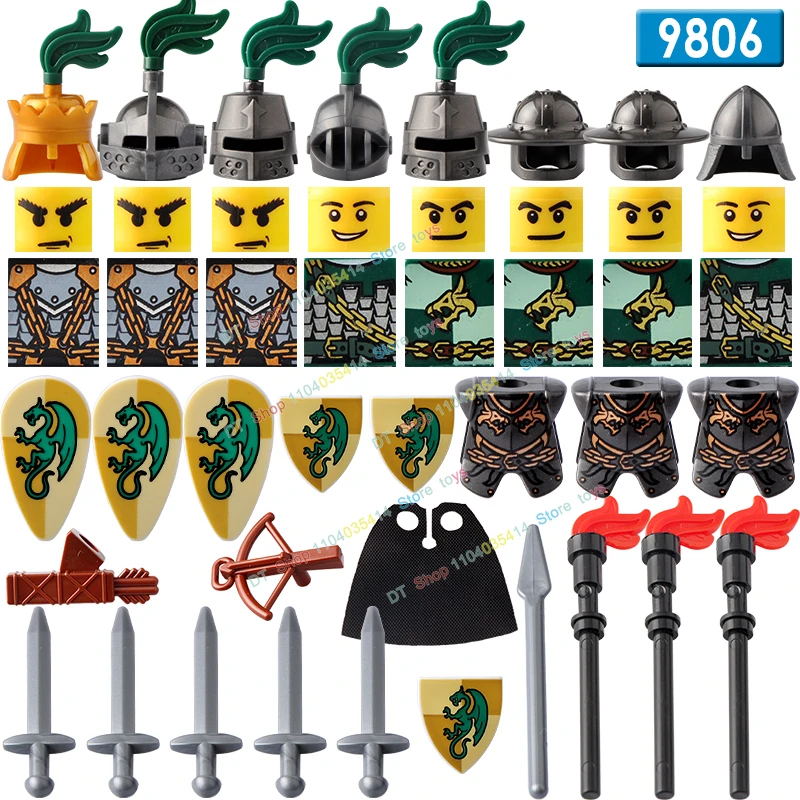 Abad Pertengahan kelelawar hitam naga Bull King Knight aksesoris perisai baja blok bangunan Action figure mainan AX9805 AX9806 AX9807