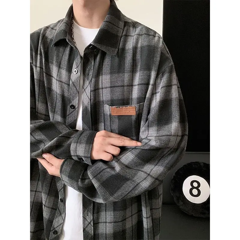 

Retro Plaid Shirt with Long Sleeves for Men's Design Loose Feel