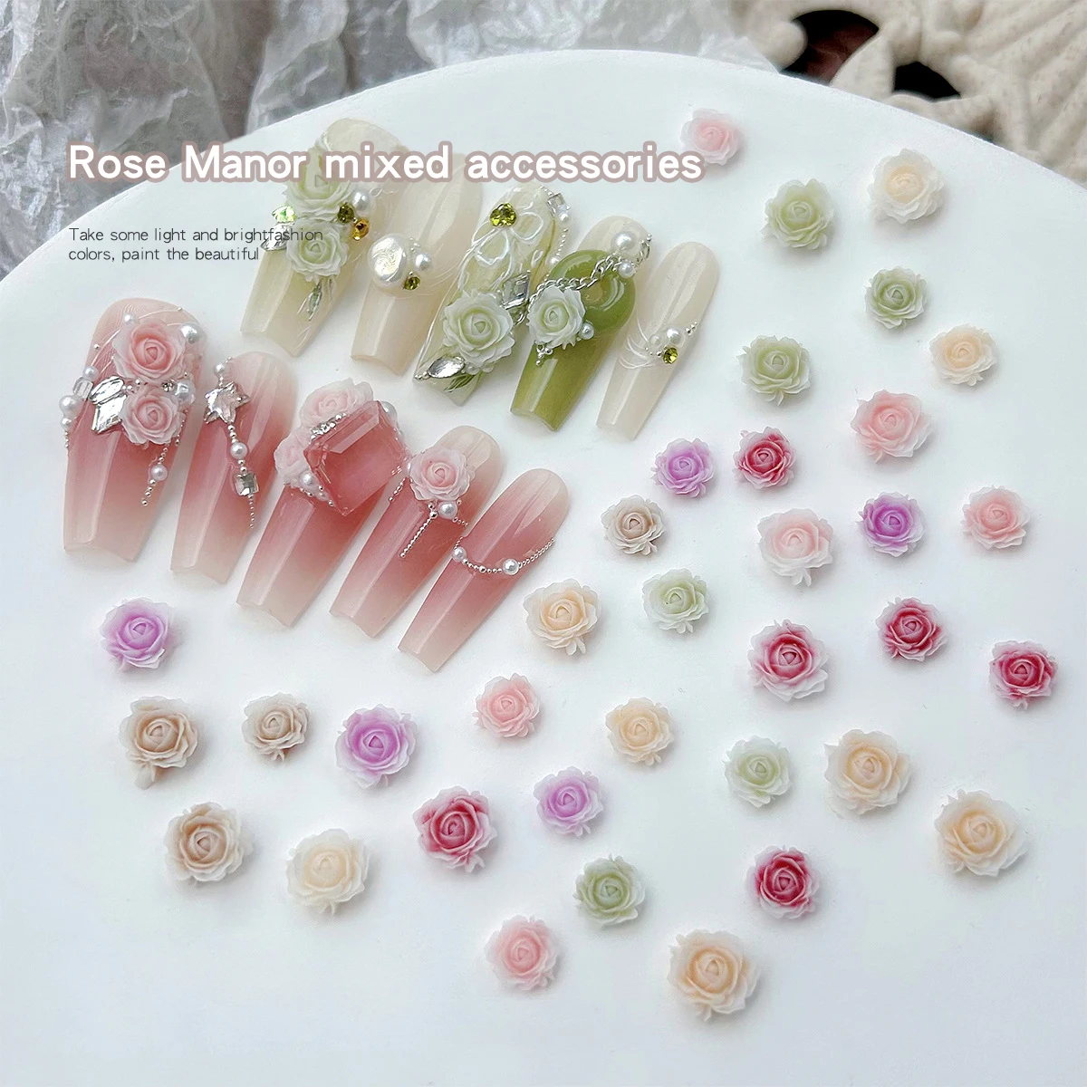 50 Stuks Hars Roos Bloem Ontwerp Nagel Charme Accessoires Gemengde Manicure Deel Diy Ronde Bloem Nagel Sieraden Telefoon Decoratie