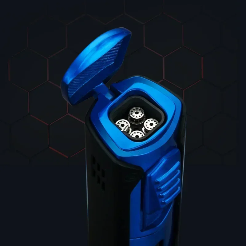 HONEST Multifunctional Outdoor Turbo 4 Torch Blue Flame Metal Windproof Butane Gas Cigar Lighter Cigar Cutter Gift for Men