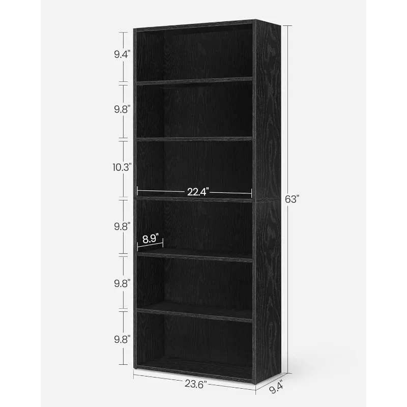 Bookshelf, 23.6 Inches Wide, 6-Tier Open Bookcase with Adjustable Storage Shelves, Floor Standing Unit