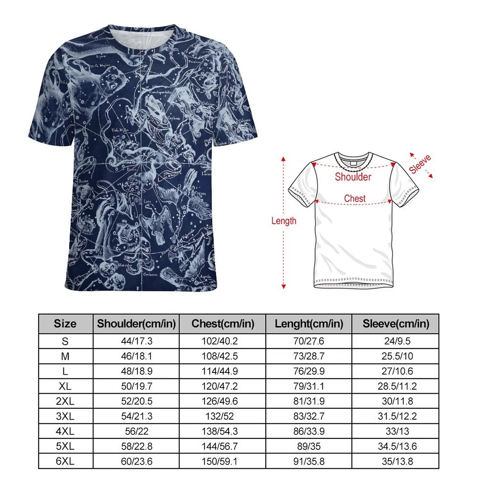 Oversized T Shirt Summer Vintage Astrology T-Shirts Constellations Aesthetic O Neck Tee Shirt Men Harajuku Design Clothes