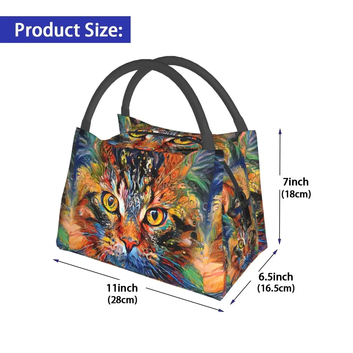 Abstract Surreal Cat Lunch Bag Animals Portable Insulated Lunch Box School Print Cooler Bag Cute Waterproof Tote Food Bags