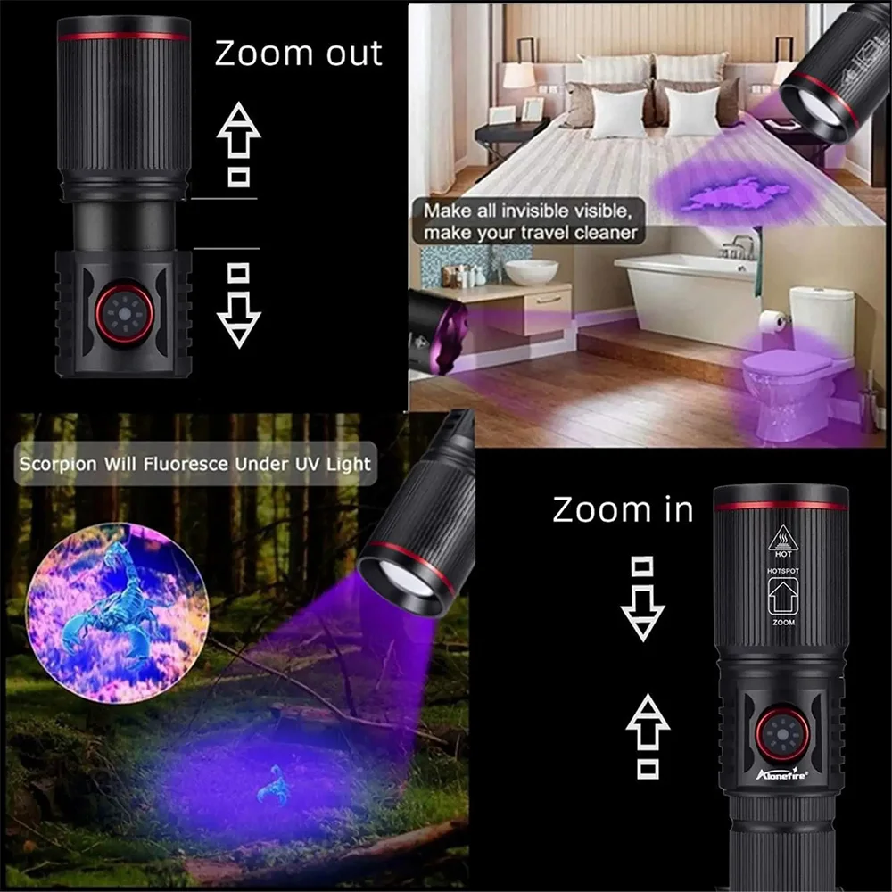 30W 365/395NM UV Flashlight Telescopic Zoom Super Bright Flashlight Violets Ultraviolet Torch For Pet Stains Camping Outdoor