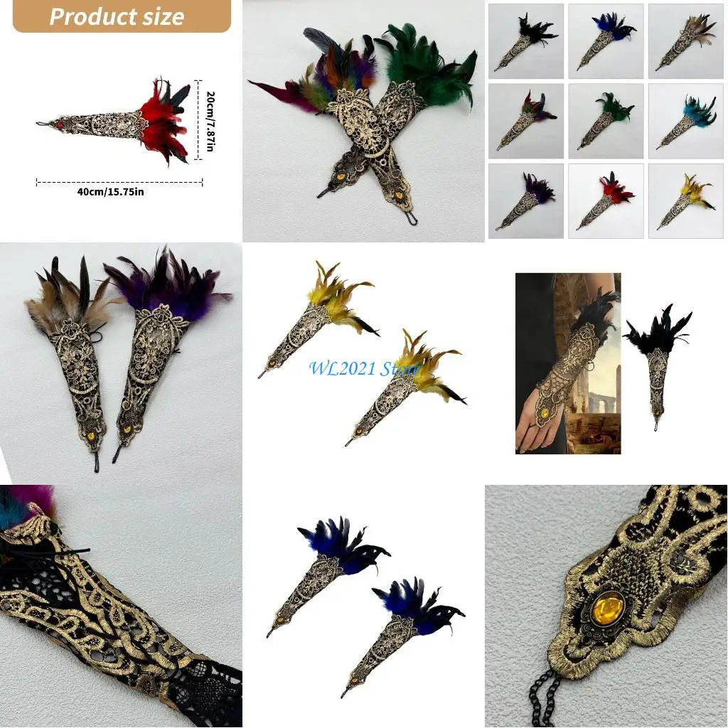 

G5GC Hollowed Lace Feathered Gloves Women Role Playing Accessories Costume Handwear