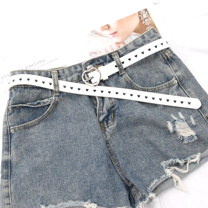 Fashion Women Heart-shaped Pin Buckle Belt Fashion Waist Belt PU Hollow Out Women's Dress Belt