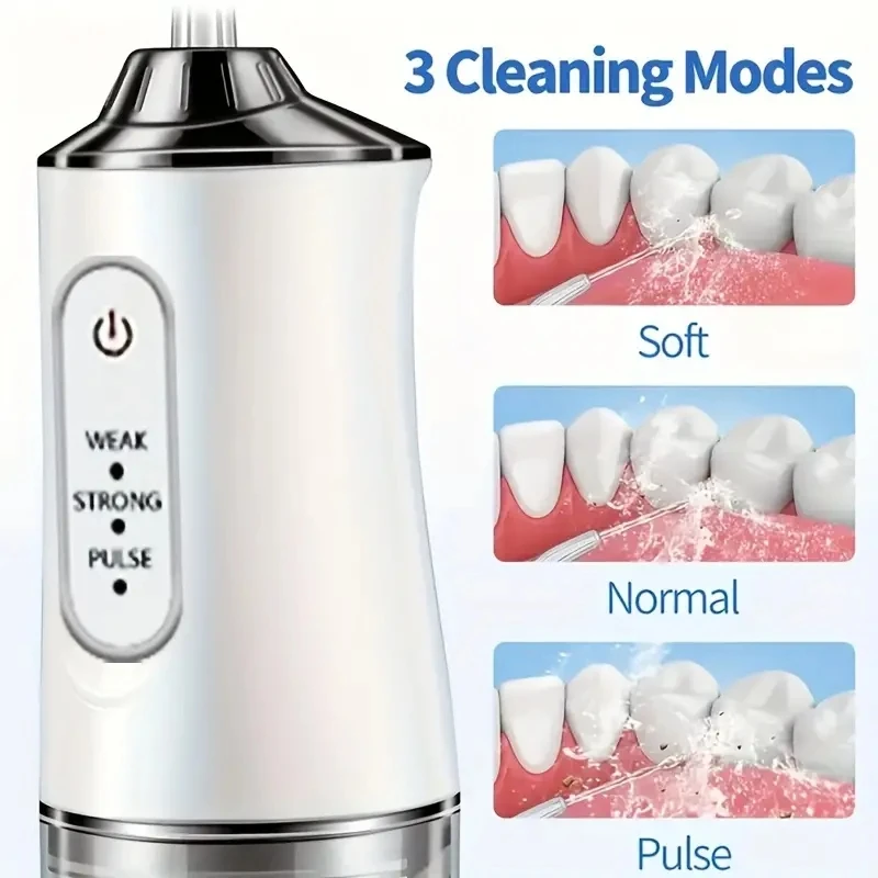 Oral Irrigator Portable Dental Water Flosser USB Rechargeable Water Jet Floss Tooth Pick 4 Jet Tip 220ml 3 Modes IPX7 1400rpm