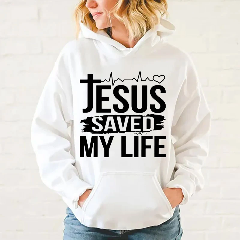 Moletom de manga comprida masculino e feminino, pulôver Jesus Salvou Minha Vida, moletom com capuz, tops casuais, personalidade na moda, quente