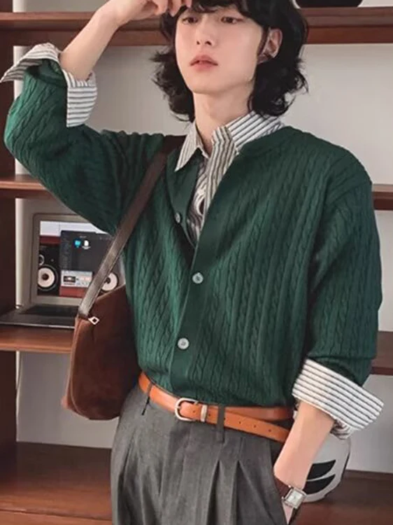 

Slim Fit Knitted Cardigan Men's round Ne Button up Woolen Sweatirt Jaet Soft Youthful Sle Casual Wear Autumn Thin Lon...