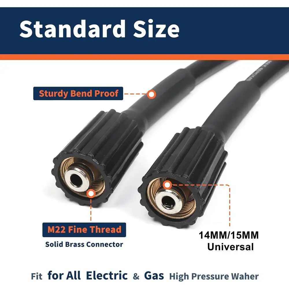 5800 PSI High Pressure Washer Hose With M22 14mm 15mm Universal Swivel Fitting Connector