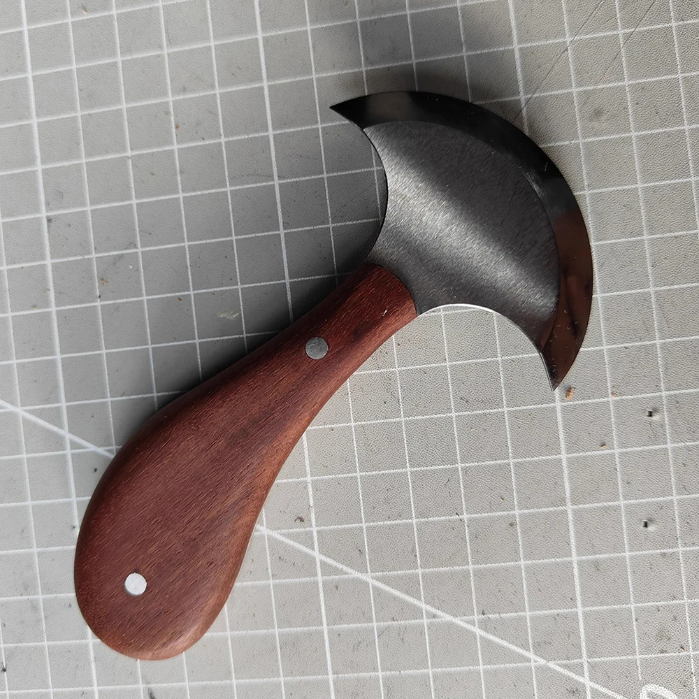 Semicircle Cutting Knife with Red Sandalwood Handle, Sharp High Speed Steel Blade, DIY Leathercraft Tools, 70mm Width