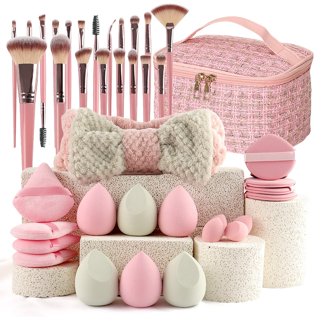 Kit de maquillaje profesional de 40 piezas con estuche de cosméticos, juego completo de brochas de maquillaje y esponjas para polvos, herramientas de belleza esenciales