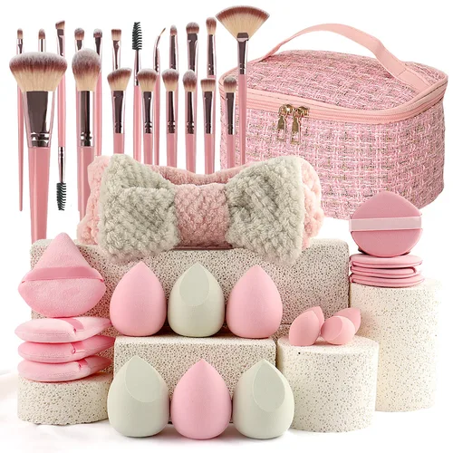 Kit de maquillaje profesional de 40 piezas con estuche de cosméticos, juego completo de brochas de maquillaje y esponjas para polvos, herramientas de belleza esenciales