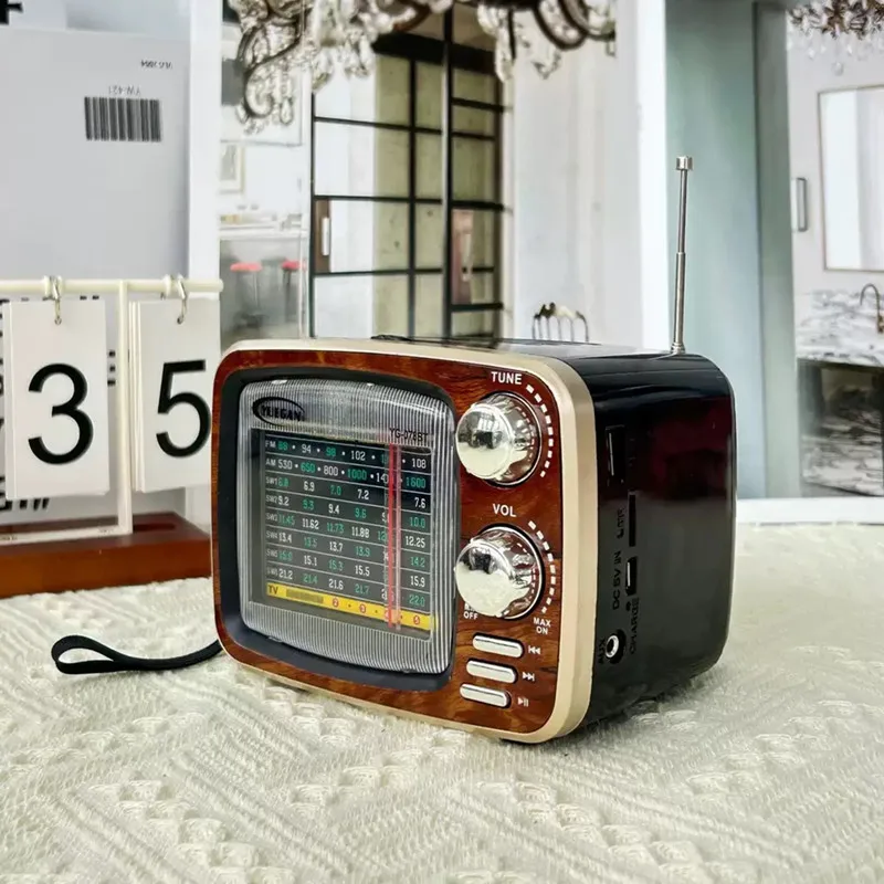 

Классическая модель ТВ в стиле ретро, радио, музыкальная шкатулка, мини-портативный многодиапазонный радиоприемник с картой, встроенные динамики, поддержка Bluetooth, USB-накопителя, TF Play