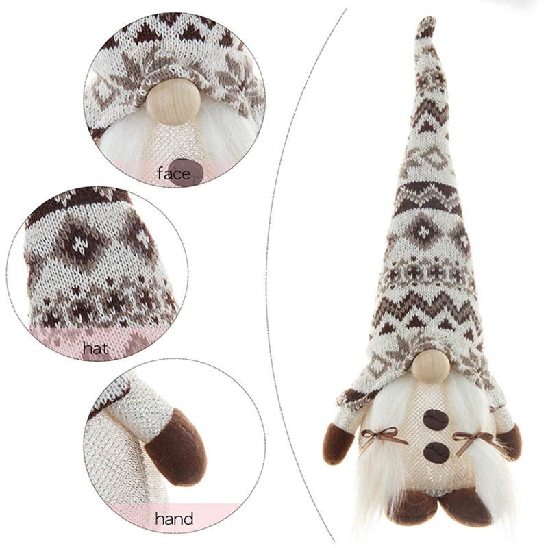 Gnome Christmas Ornaments with Light Handmade Swedish Tomte Xmas Gnomes Plush Doll Scandinavian Santa Elf Table Ornaments