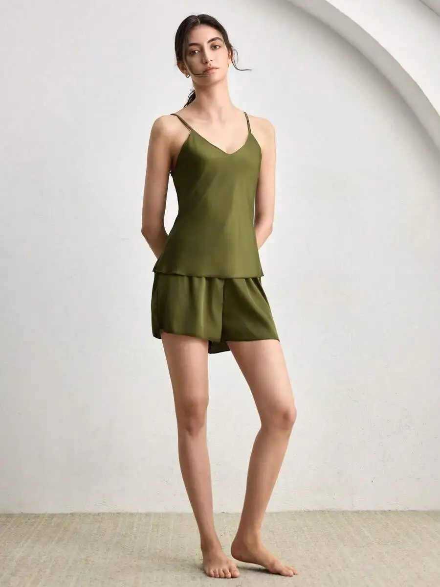 

Minimalist Satin Camisole And Shorts Pajama Set For Women Bedroom Sleepwear