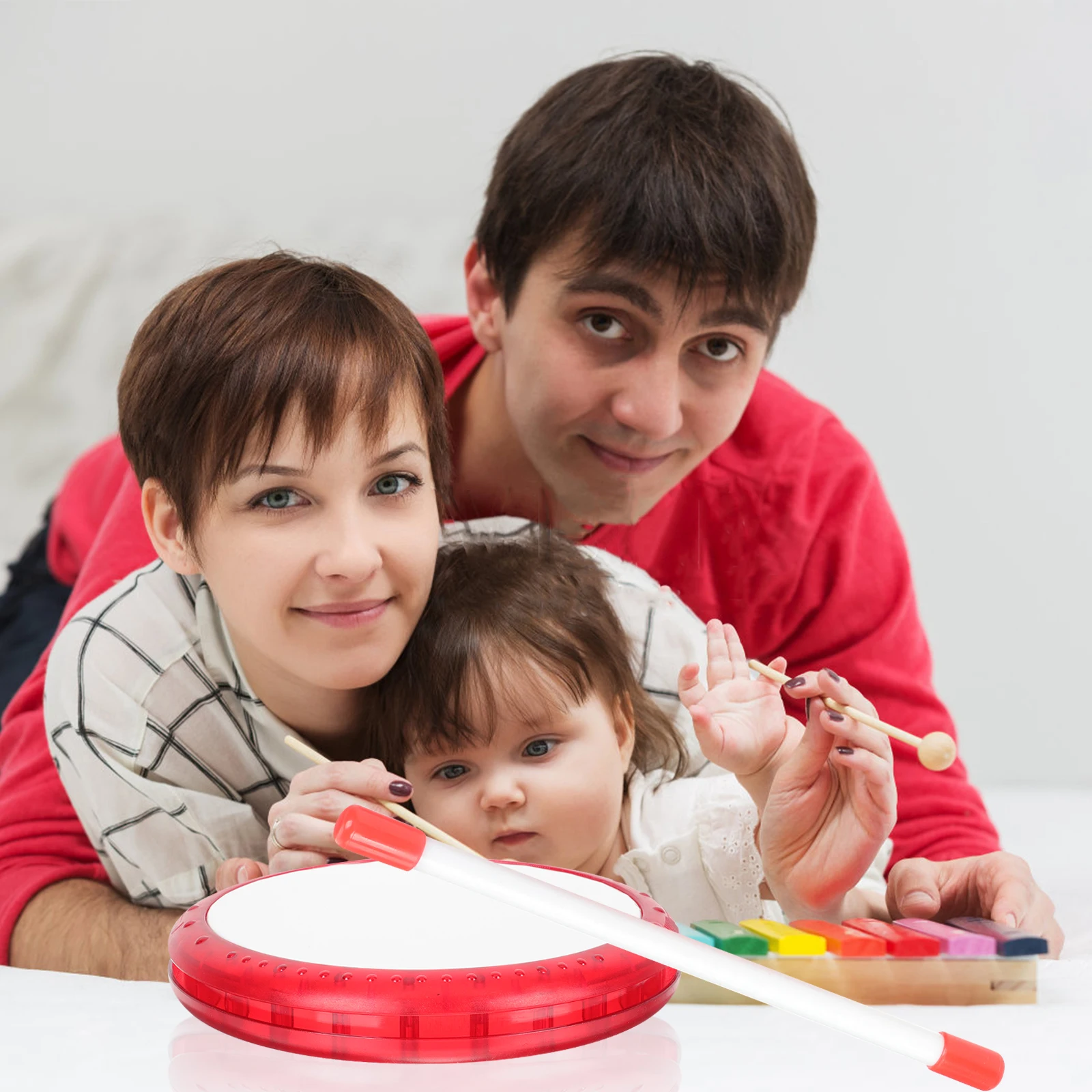 Strumenti musicali per bambini Giocattoli a tamburo che batte a mano Percussioni per bambini per bambini Tamburello Rosso Baby