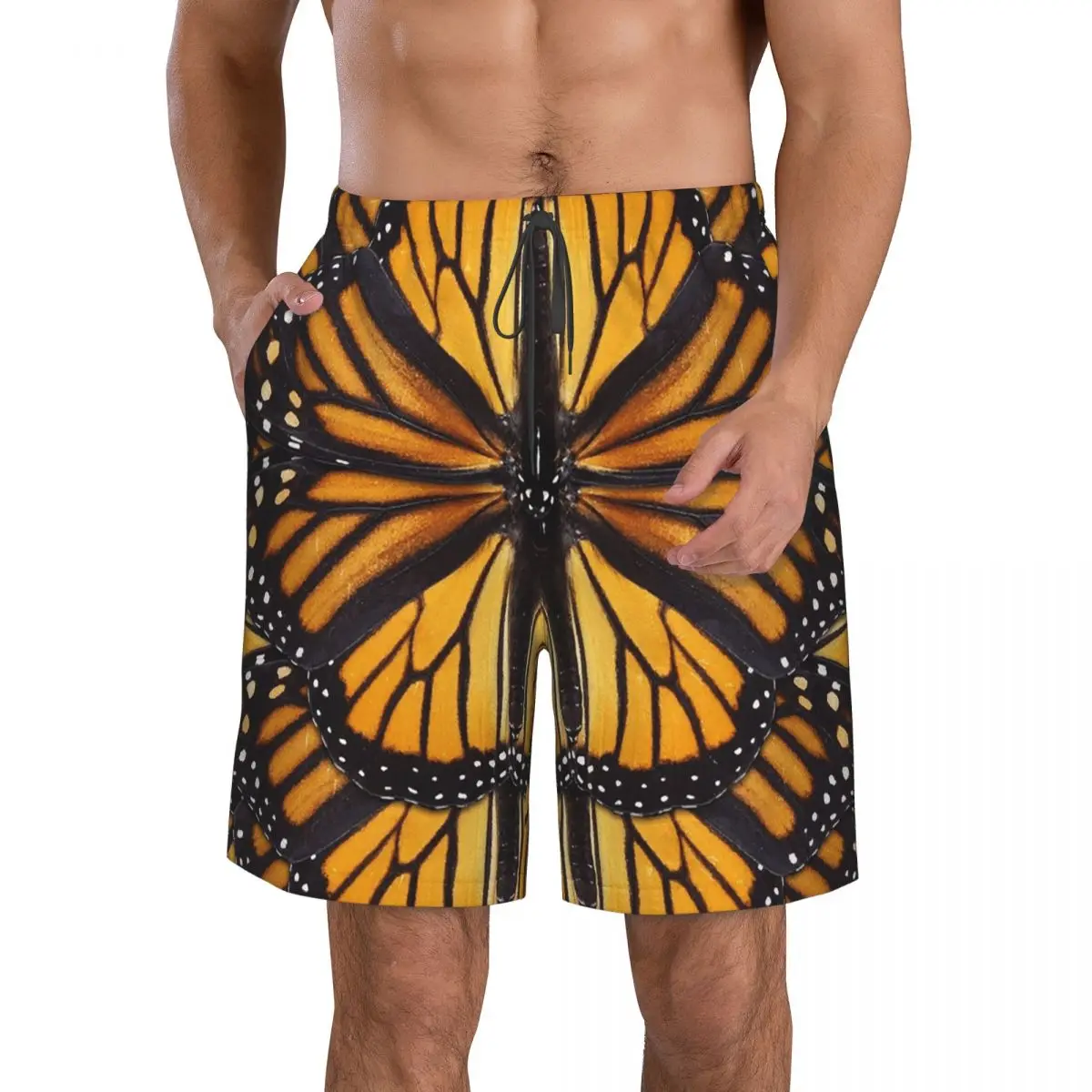 Monarch Butterfly Wing Orange Wings And Golden Trunks Beach Board Shorts Casual Quick Dry Swim Summer Men Pants