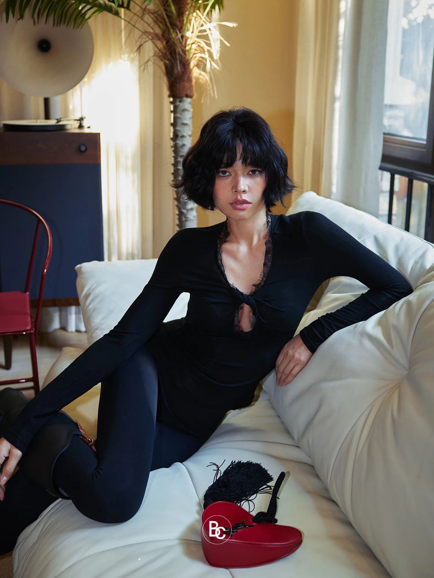 

Шелковая кружевная блузка Bla с длинными рукавами, модным дизайном с узлом и V-образным вырезом, приталенная, женская, от BetChow