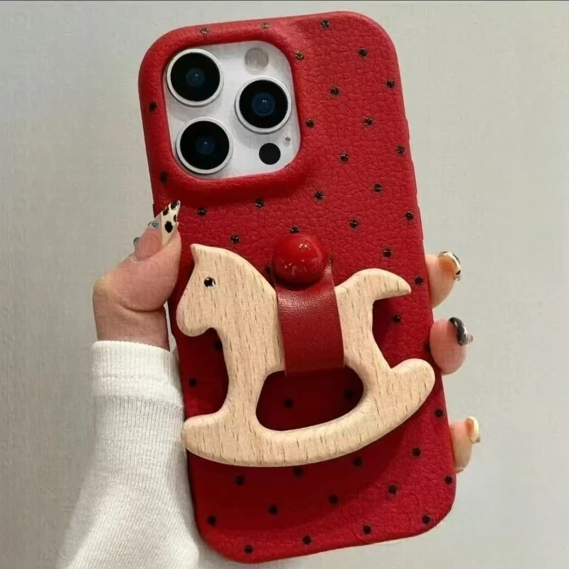 

3D Wooden Horse Ring Holder Case For Vivo T4X T4 Ultra T3X T3 Lite T2X T2 Pro Y20 Y20S Y20i Y20A Y20G Y20T Y12S Y12A Phone Case