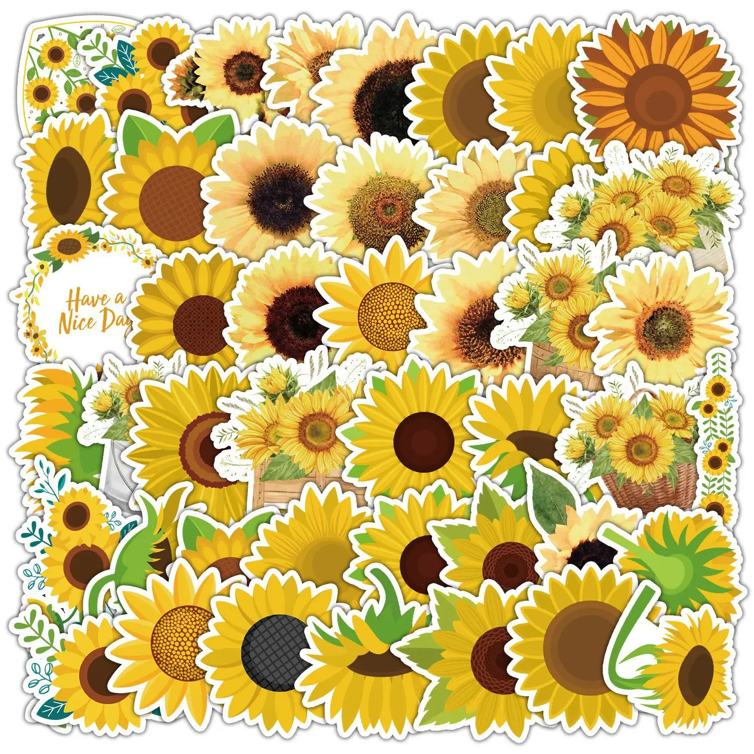 50Pcs Cartoon Sunflower Series Graffiti Stickers Suitable for Laptop Helmets Desktop Decoration DIY Stickers Toys Wholesale