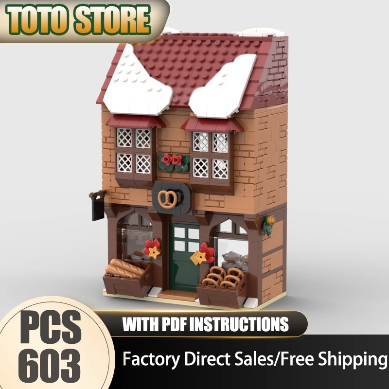 

Сезонная модель Moc, строительные кирпичи, зимняя деревня, пекарня, модель здания, технология, модульные блоки, подарок, рождественская игрушка, сборка DIYA