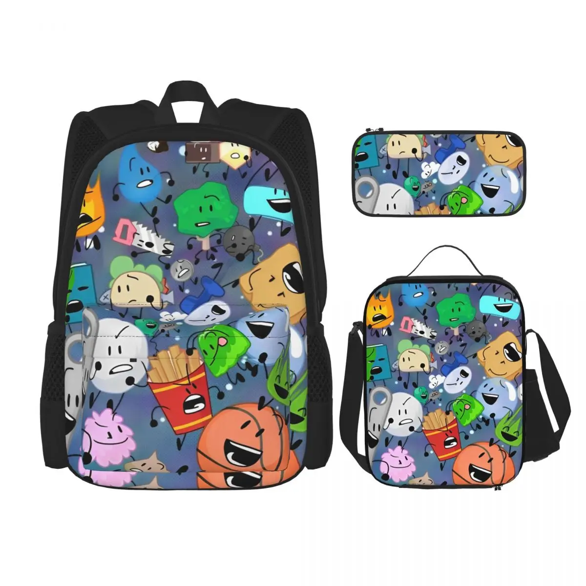 BFDI Battle For Dream Island 3pecs/set Backpack for Student College Shoulder Bag Lunch bag Pencil Case